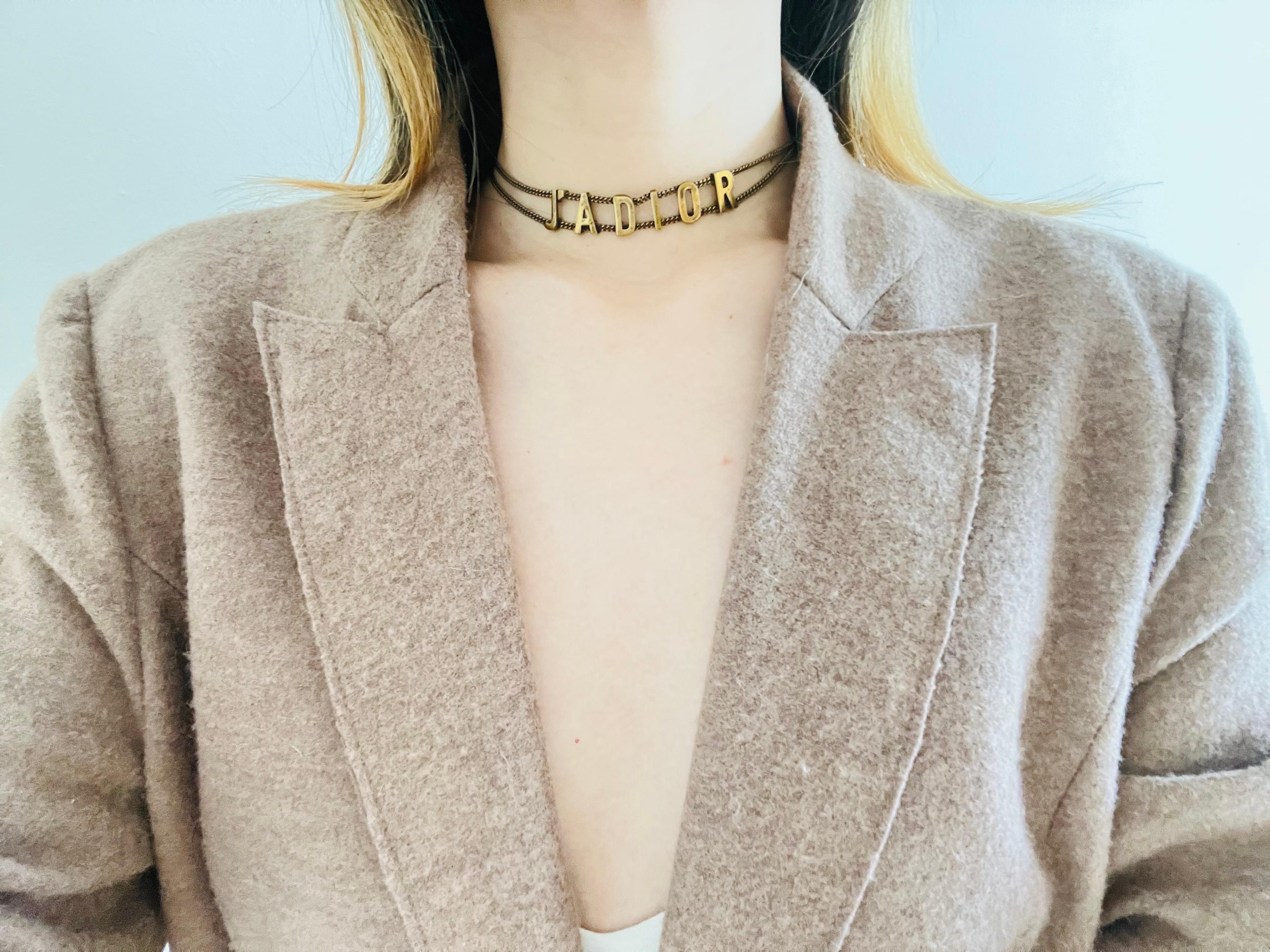 Christian Dior Vintage J'adior Logo Pendant Double Chain Choker Gold Necklace 2