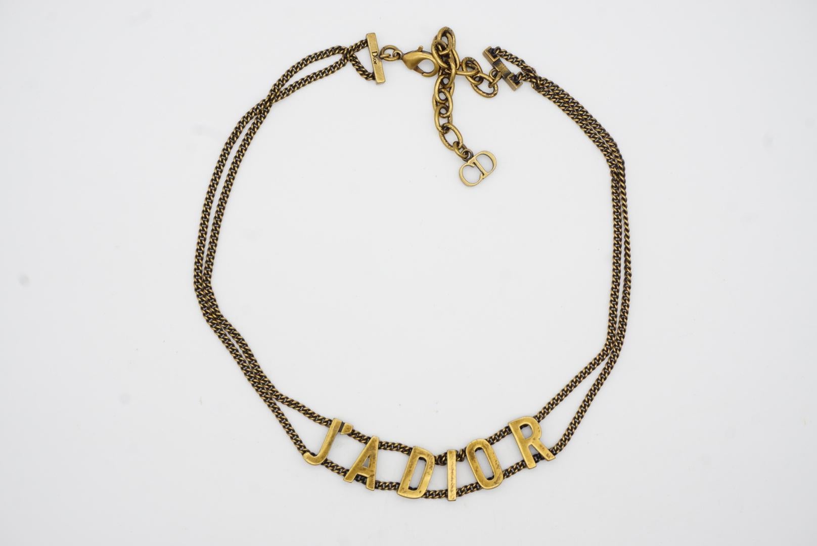 Women's or Men's Christian Dior Vintage J'adior Logo Pendant Double Chain Choker Gold Necklace For Sale