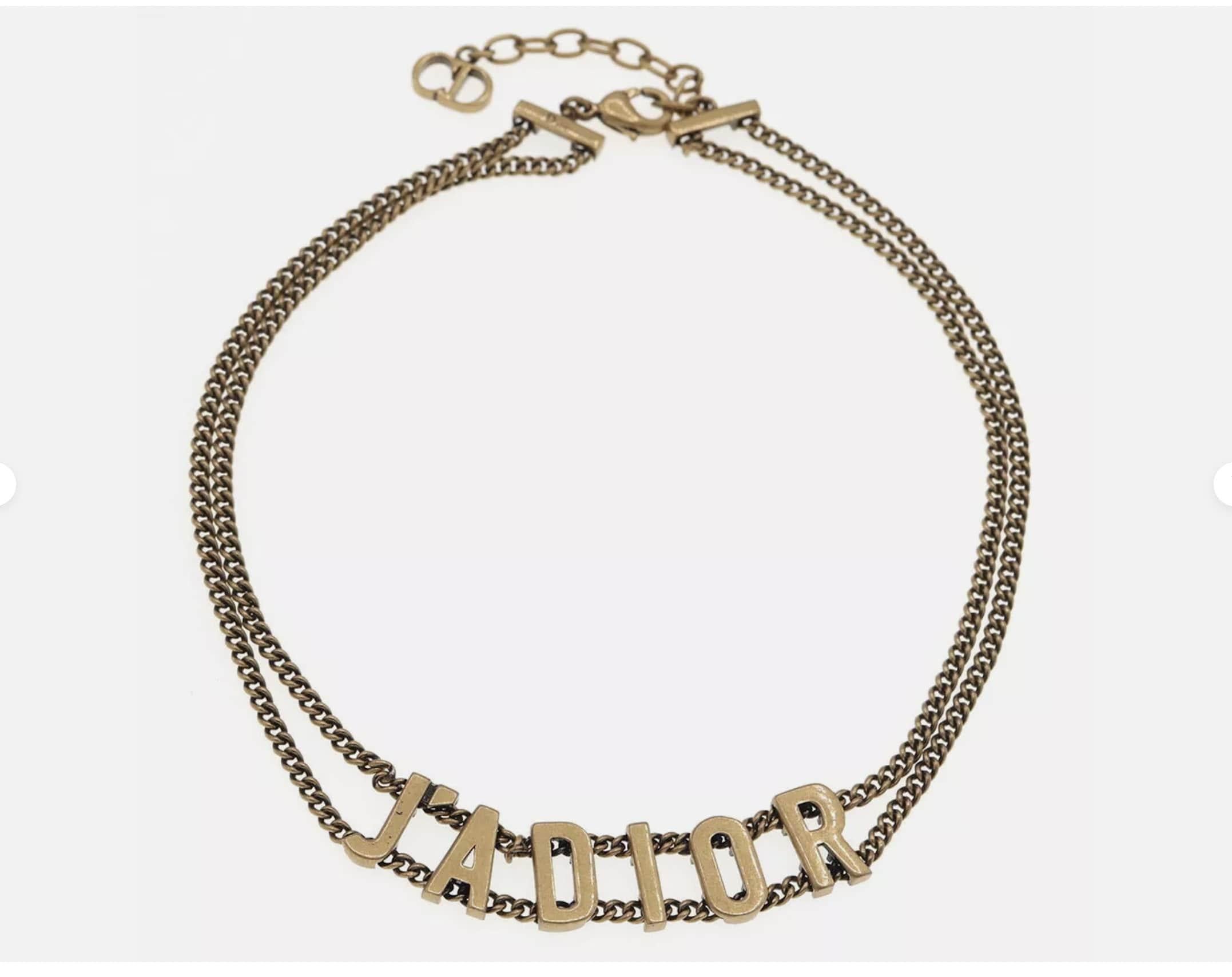 Christian Dior Vintage J'adior Logo Pendant Double Chain Choker Gold Necklace 3