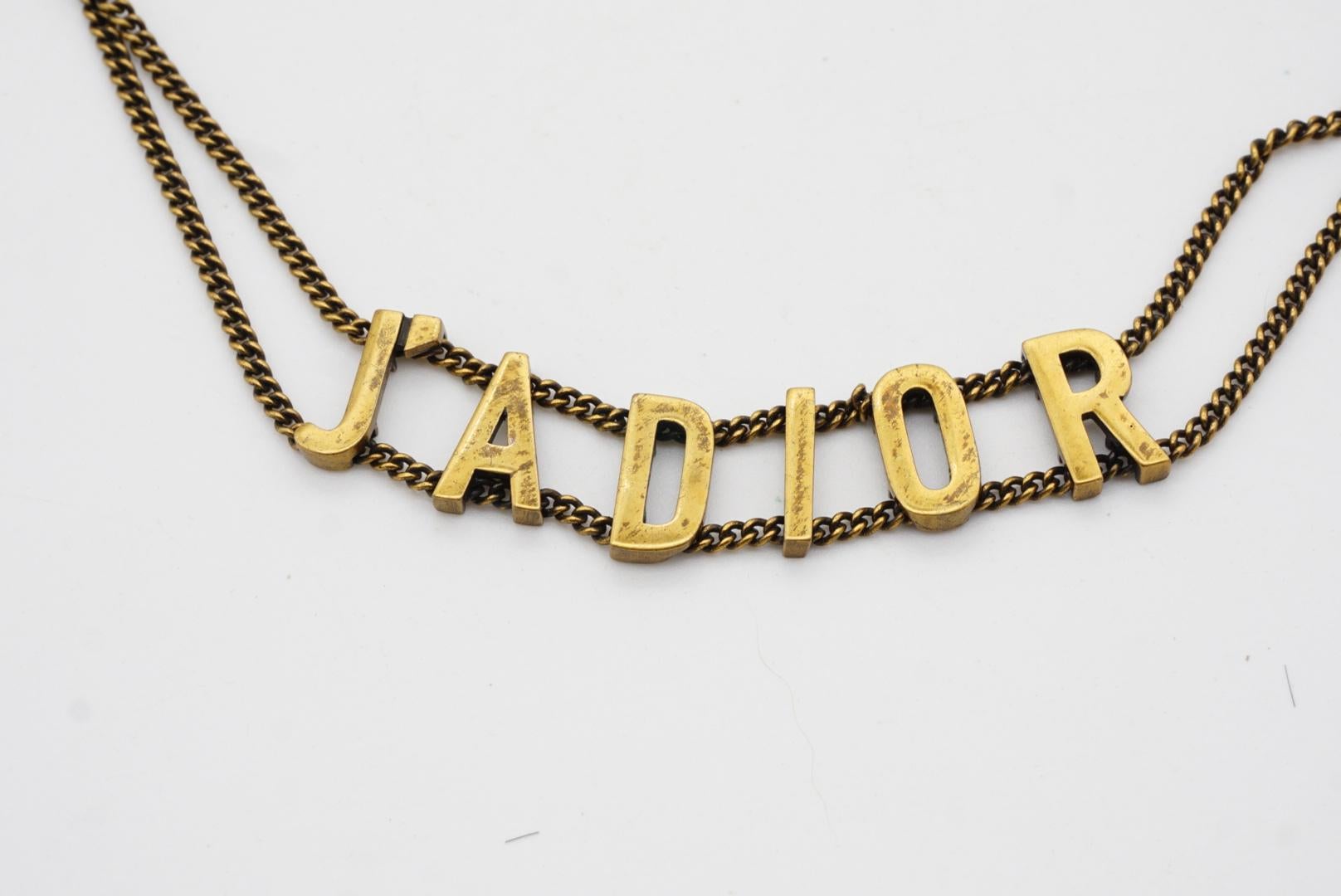Christian Dior Vintage J'adior Logo Pendant Double Chain Choker Gold Necklace For Sale 1