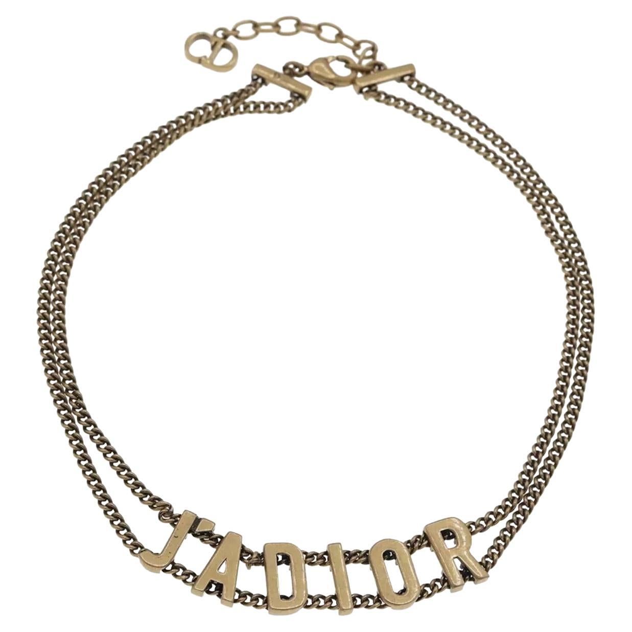 Christian Dior Vintage J'adior Logo Pendant Double Chain Choker Gold Necklace