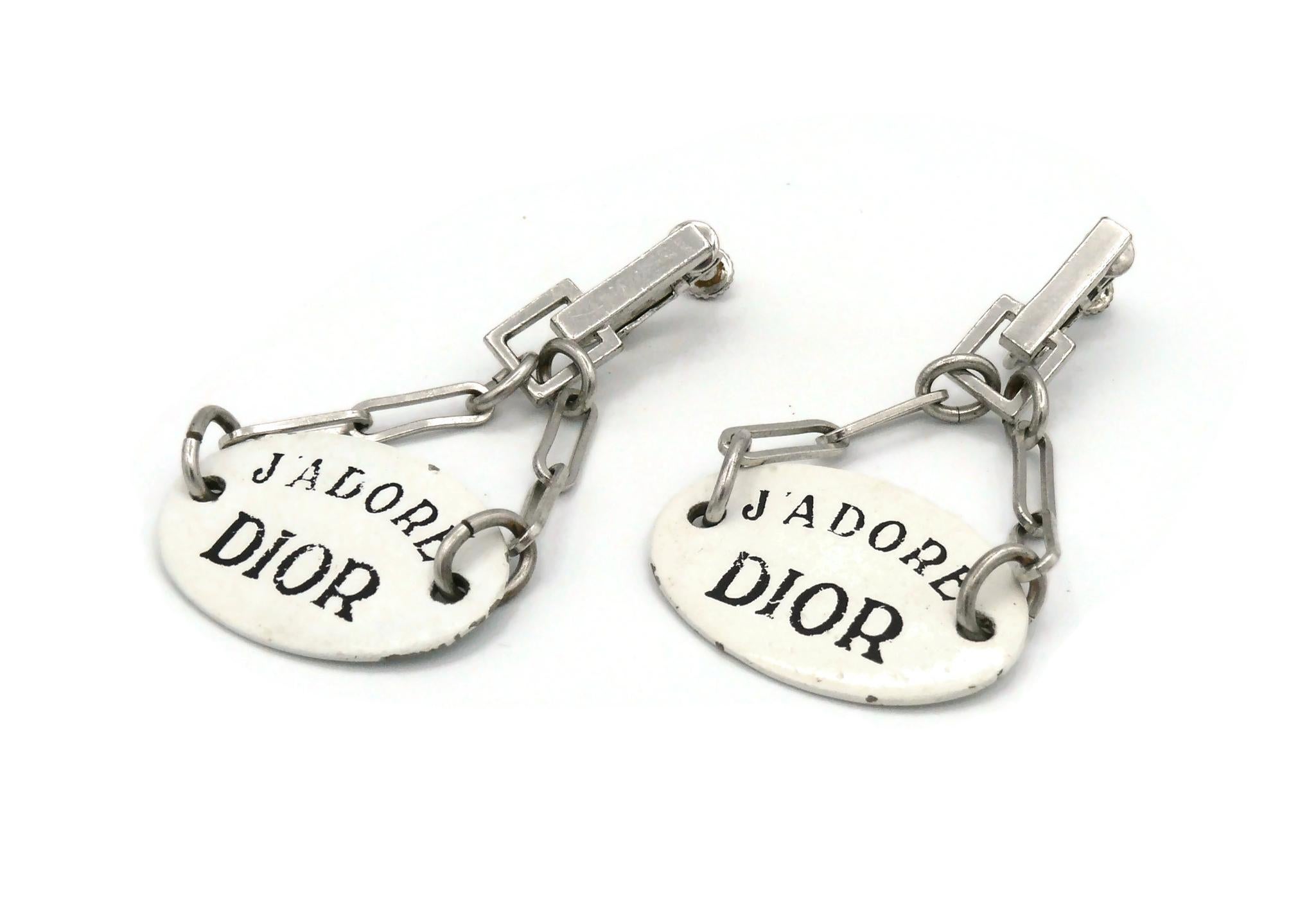 Christian Dior Vintage J'Adore Dior Enamel Dangling Earrings In Fair Condition For Sale In Nice, FR