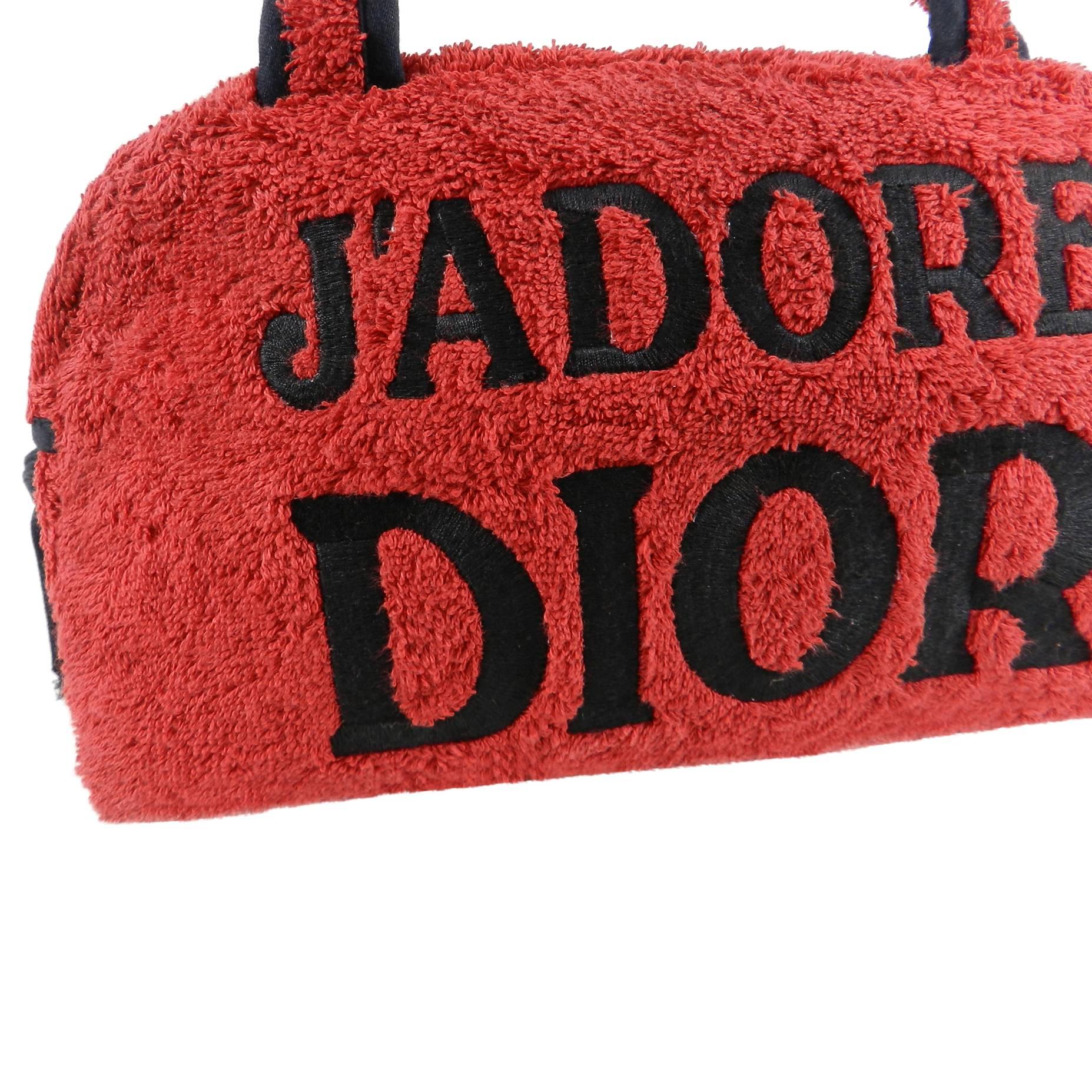 Christian Dior Vintage J'adore Dior Red Terry cloth Small Bag In Excellent Condition In Toronto, ON
