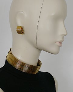 CHRISTIAN DIOR Vintage J'Adore Gold Tone Wire Choker & Earrings Set