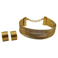 CHRISTIAN DIOR Vintage J'Adore Gold Tone Wire Choker & Earrings Set
