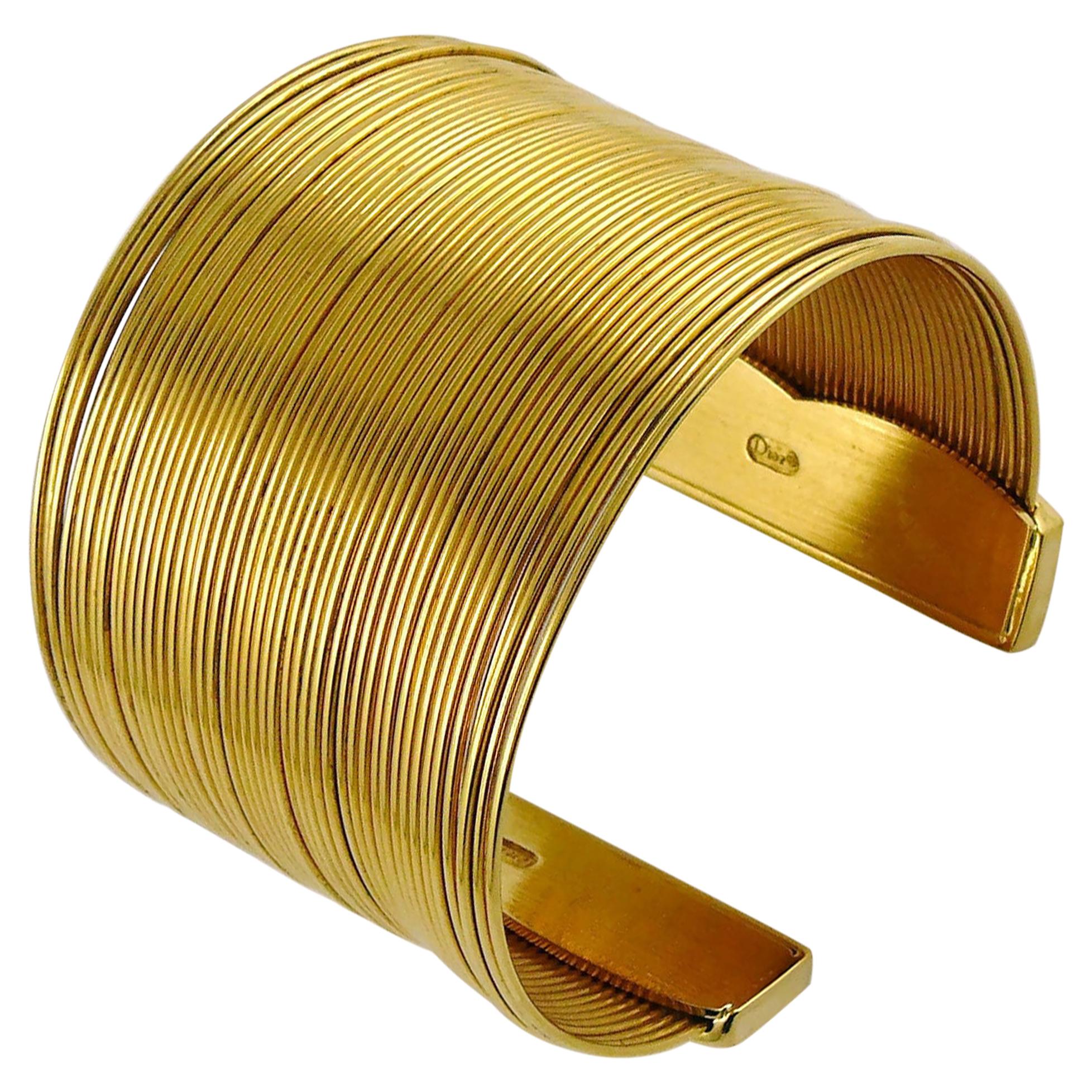 Christian Dior Vintage J'Adore Gold Toned Wire Cuff Bracelet