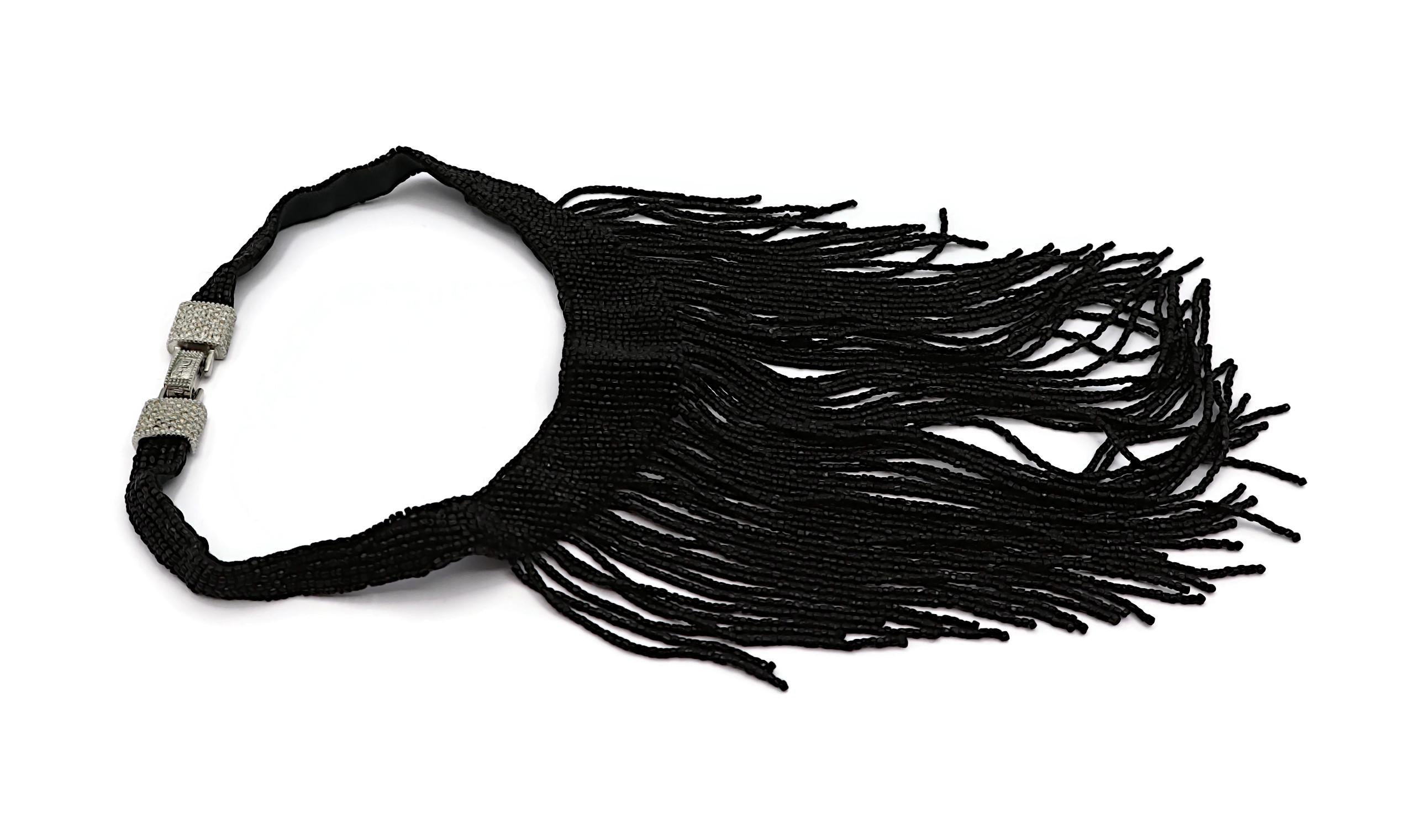 CHRISTIAN DIOR Vintage Jet Black Beaded Waterfall Necklace In Good Condition In Nice, FR