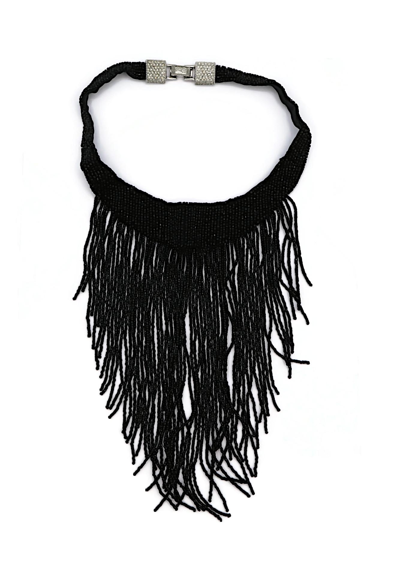 Women's CHRISTIAN DIOR Vintage Jet Black Beaded Waterfall Necklace