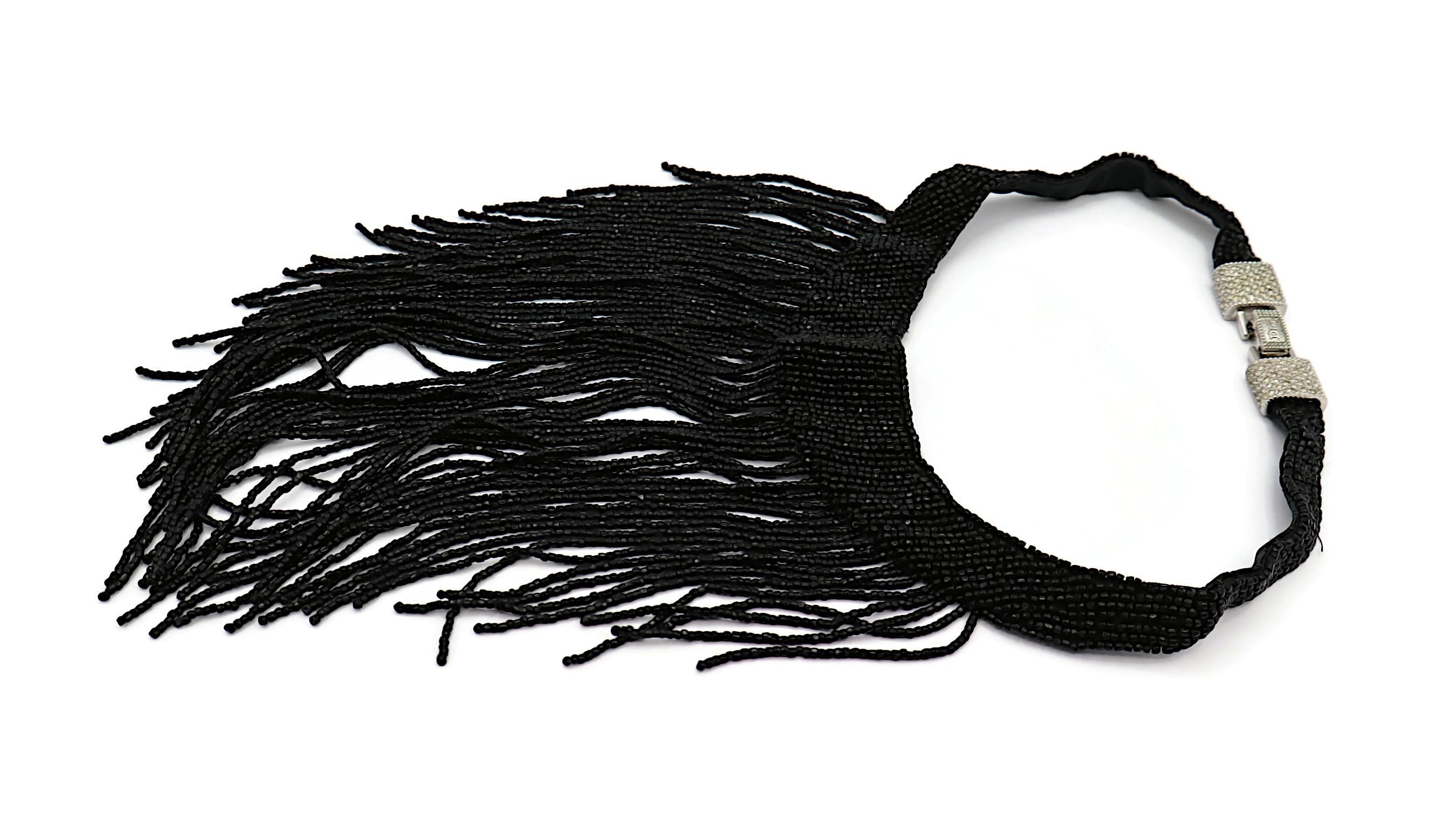 CHRISTIAN DIOR Vintage Jet Black Beaded Waterfall Necklace 1