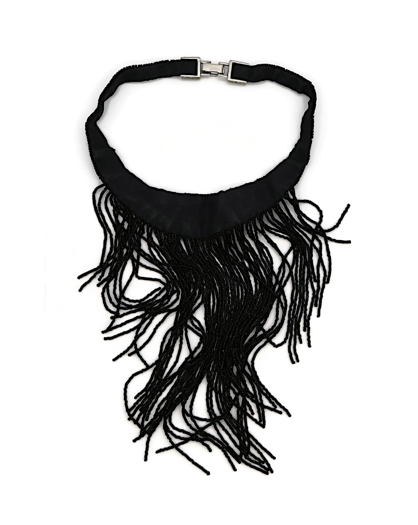 CHRISTIAN DIOR Vintage Jet Black Beaded Waterfall Necklace 2