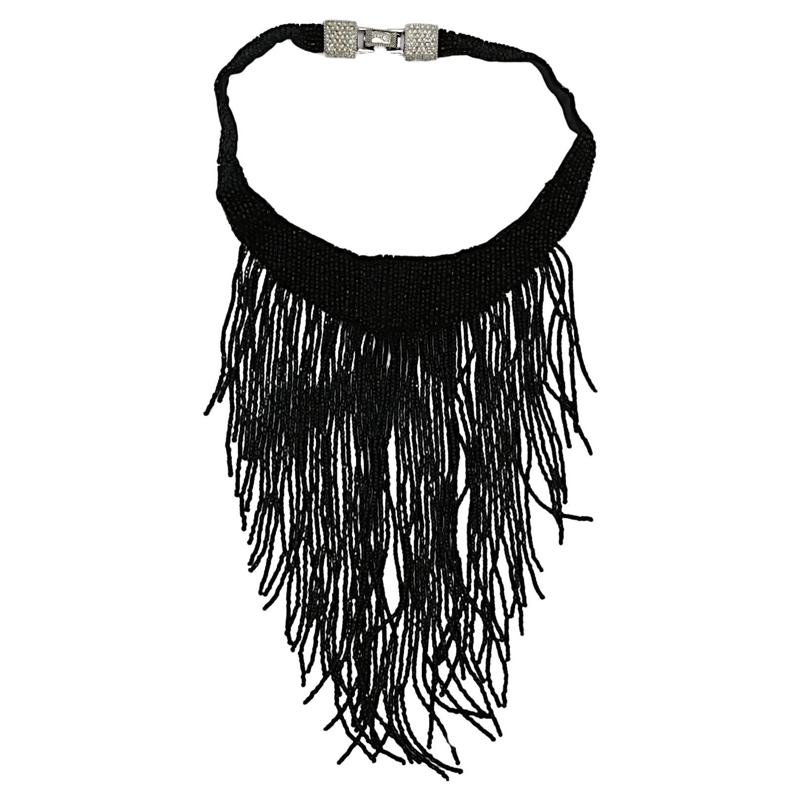CHRISTIAN DIOR Vintage Jet Black Beaded Waterfall Necklace