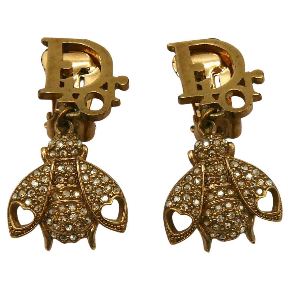 CHRISTIAN DIOR Vintage Jewelled Bee Dangling Earrings