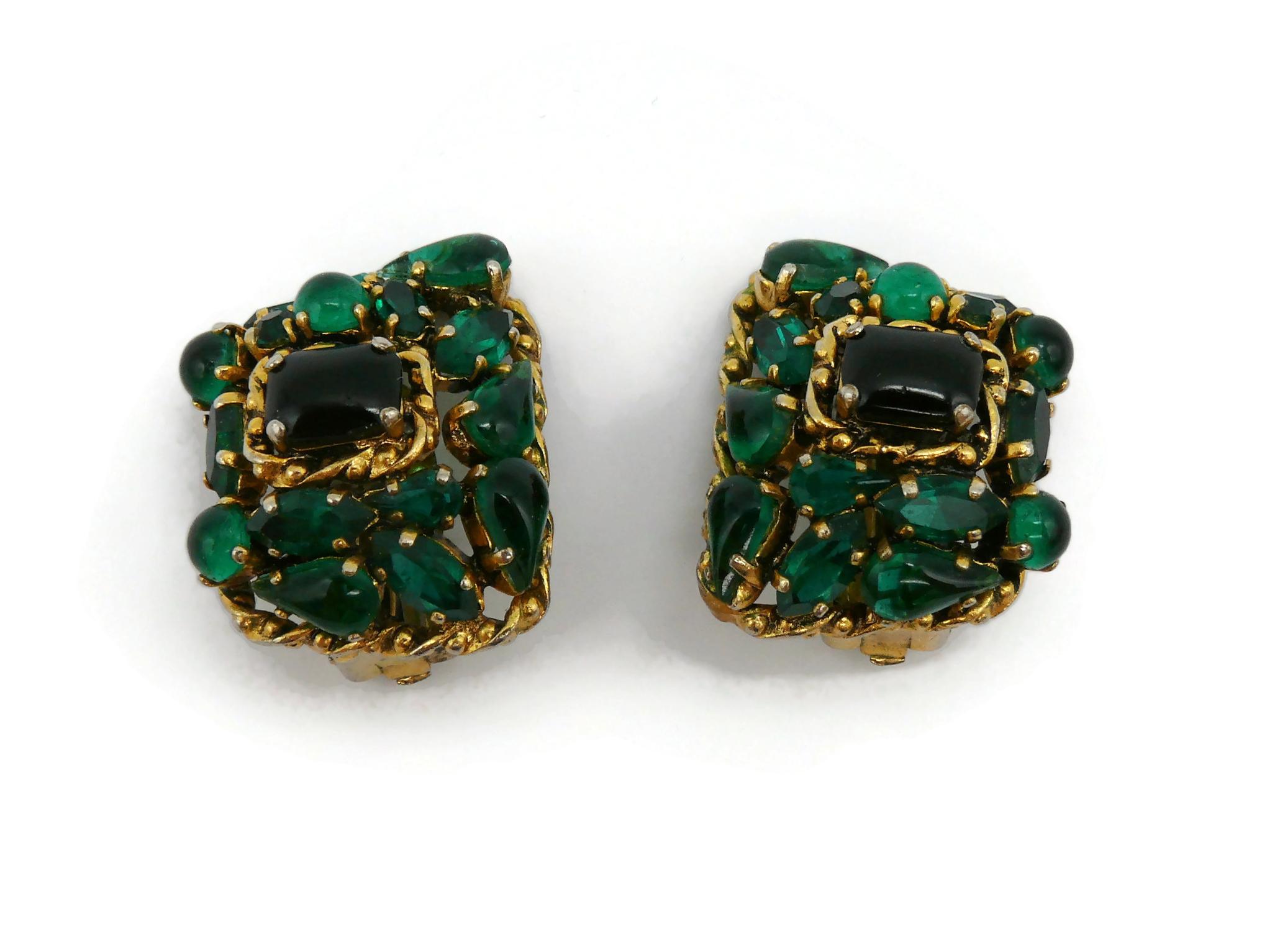 CHRISTIAN DIOR Vintage Jewelled Clip-On Earrings, 1963 For Sale 1