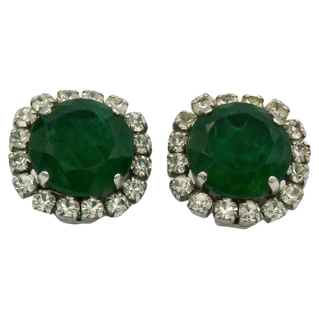 CHRISTIAN DIOR Vintage Jewelled Clip-On Earrings, 1970 For Sale
