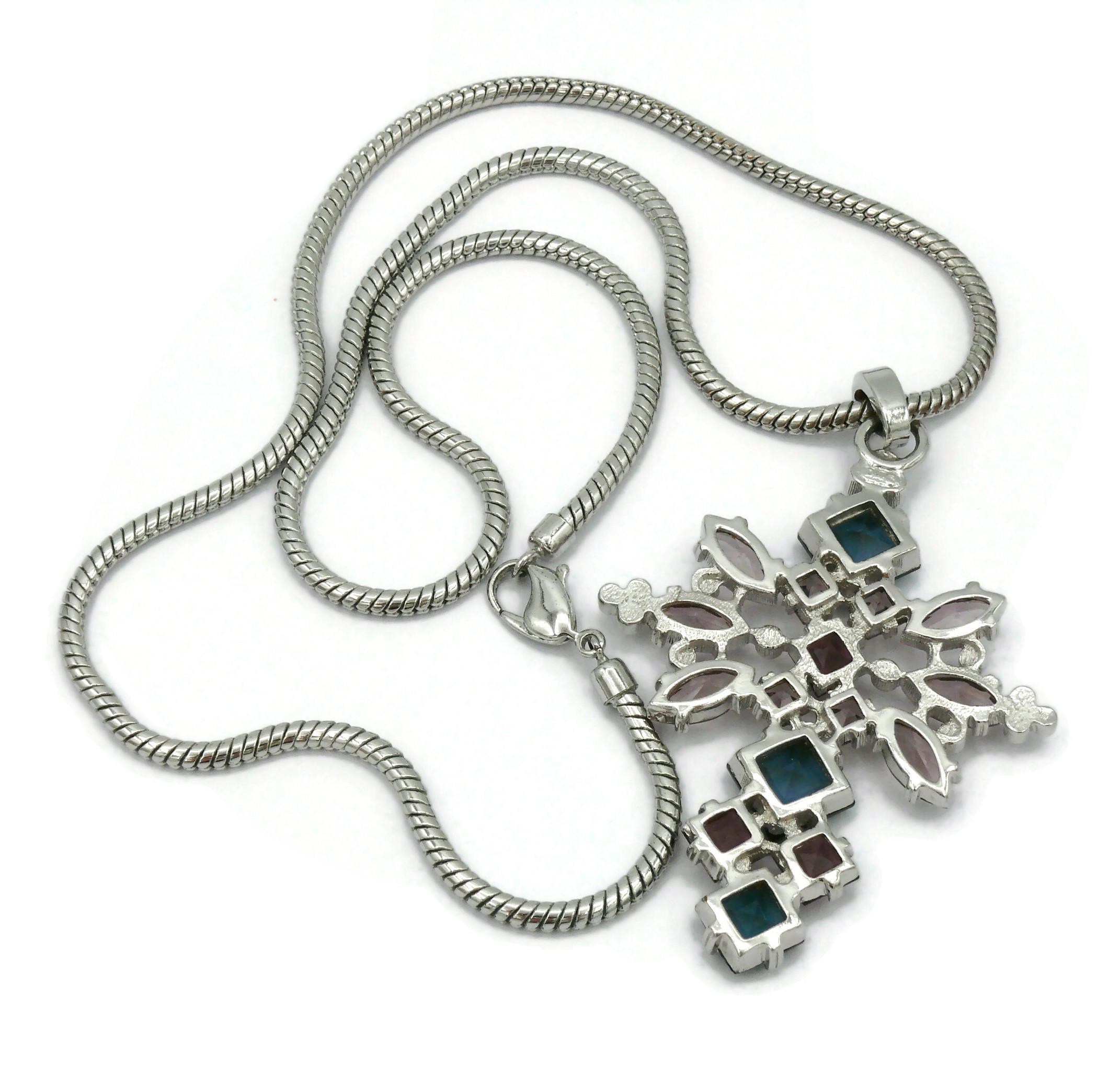 CHRISTIAN DIOR Vintage Jewelled Cross Pendant Necklace For Sale 8