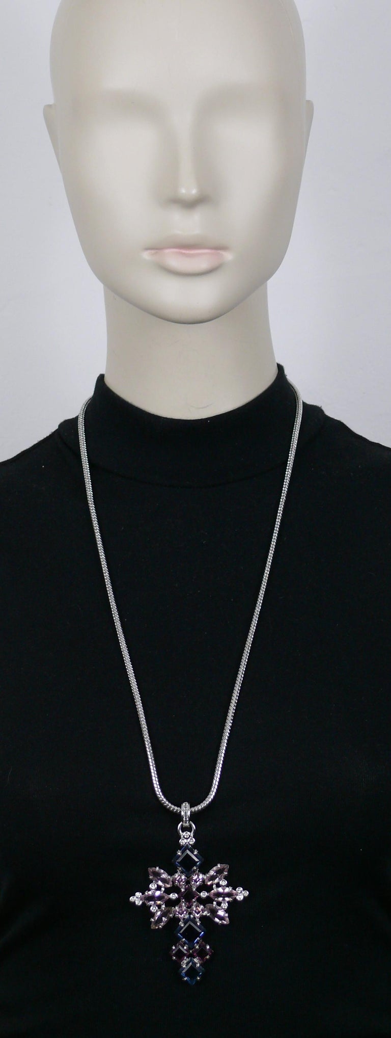 CHRISTIAN DIOR Vintage Jewelled Cross Pendant Necklace For