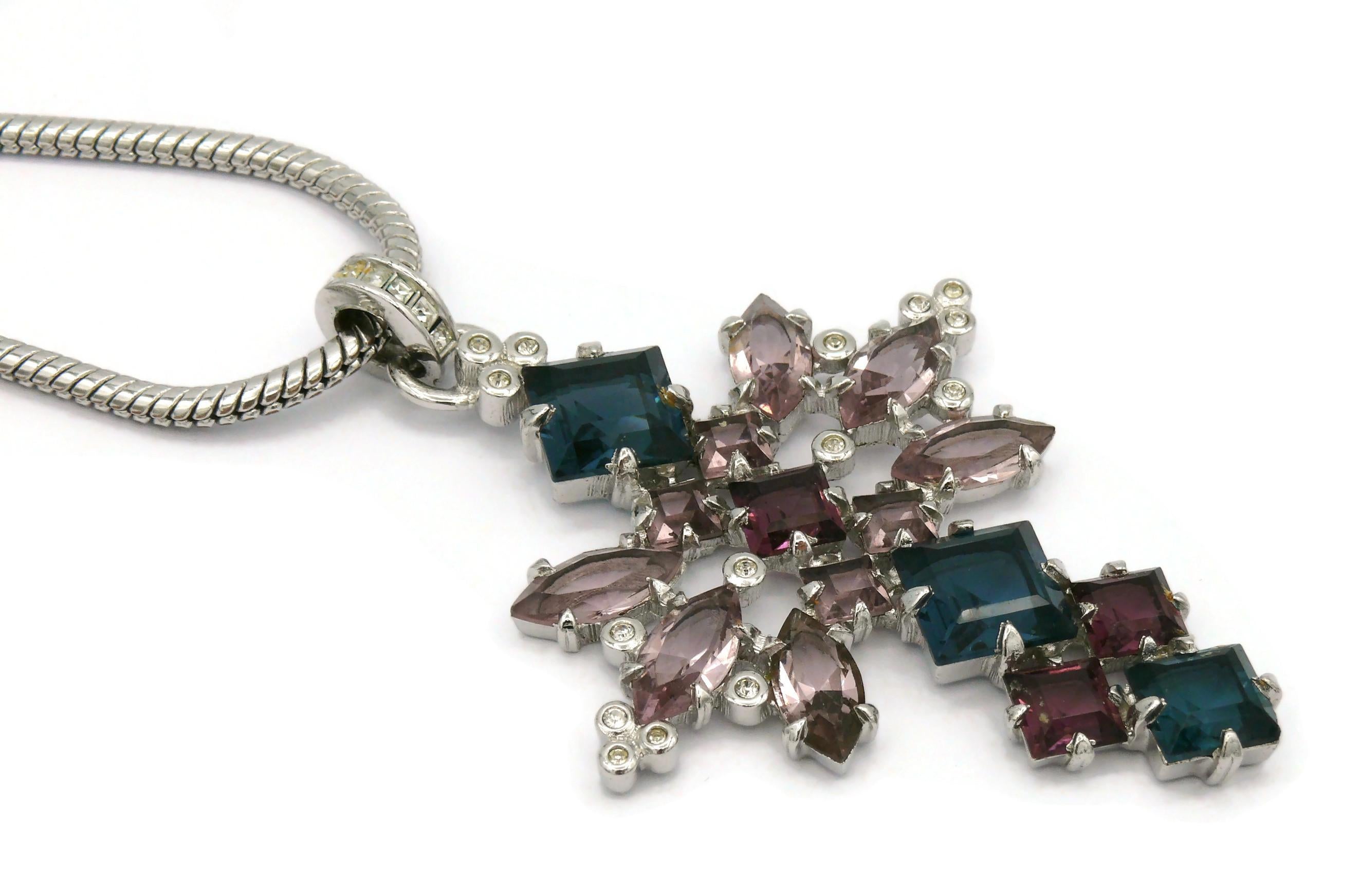CHRISTIAN DIOR Vintage Jewelled Cross Pendant Necklace For Sale 3
