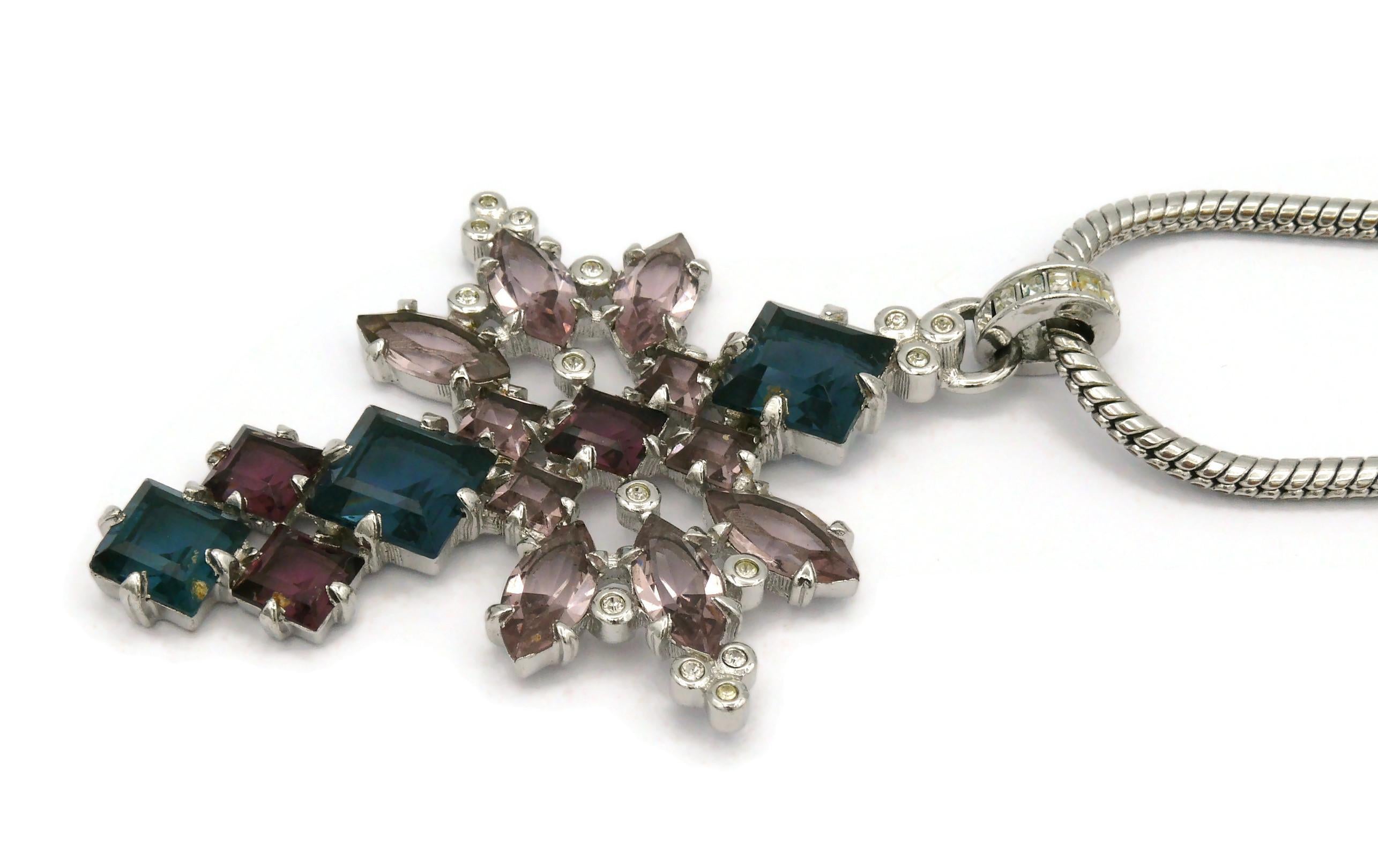 CHRISTIAN DIOR Vintage Jewelled Cross Pendant Necklace For Sale 3