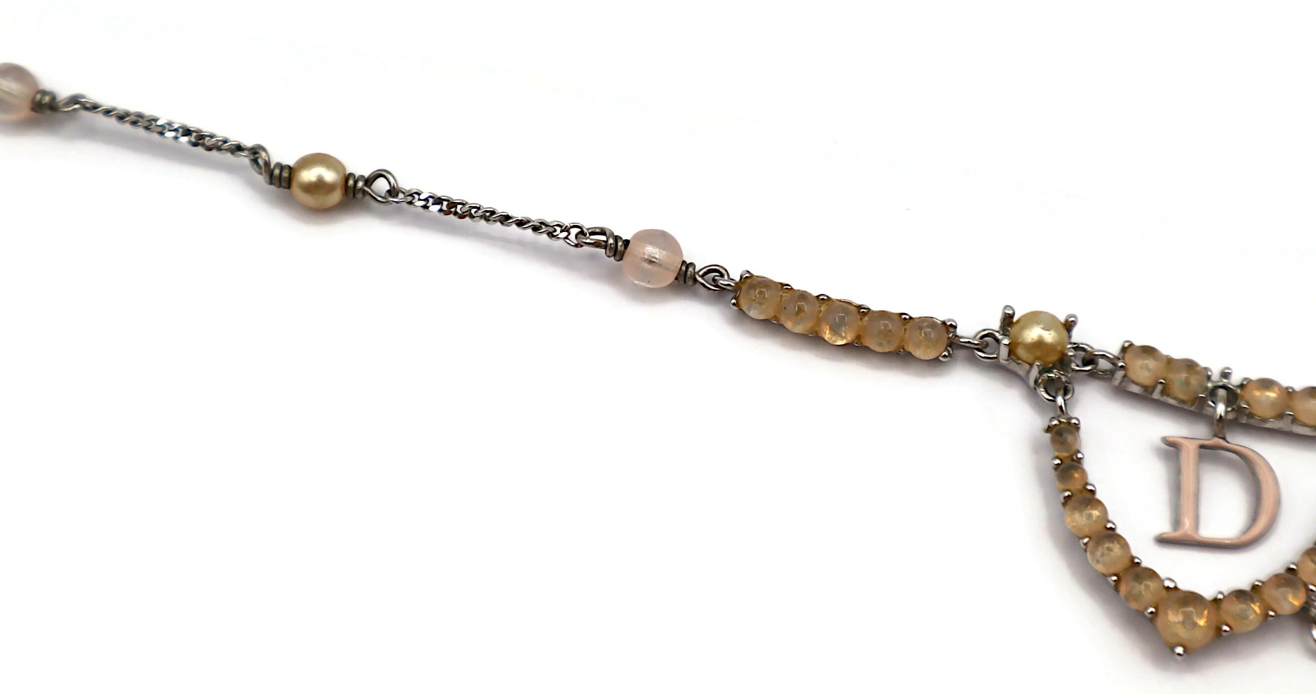 CHRISTIAN DIOR Vintage Jewelled Dangling Logos Necklace For Sale 1