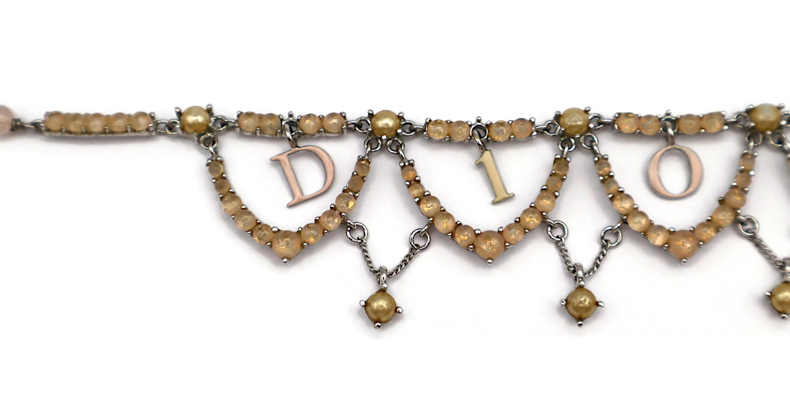 CHRISTIAN DIOR Vintage Jewelled Dangling Logos Necklace For Sale 2