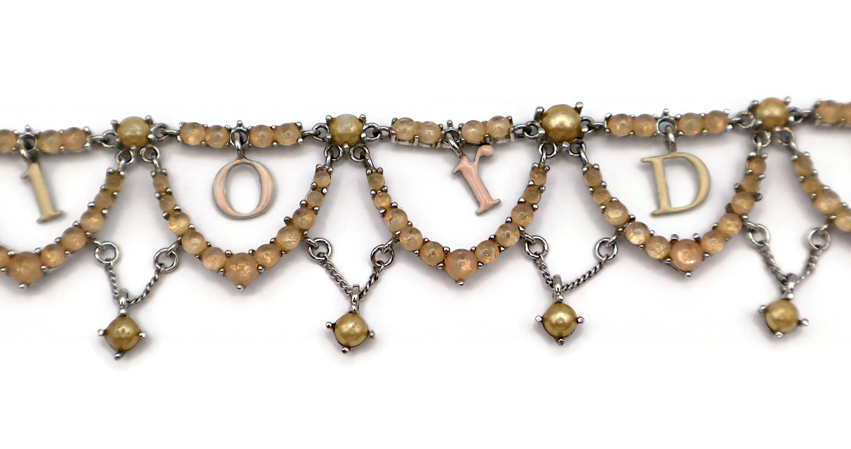 CHRISTIAN DIOR Vintage Jewelled Dangling Logos Necklace For Sale 3