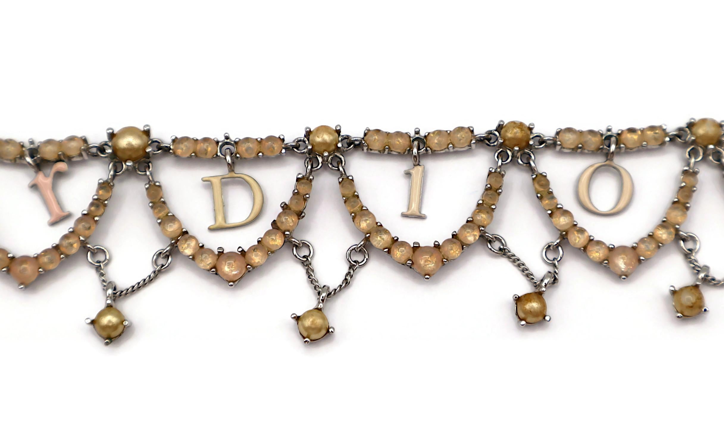 CHRISTIAN DIOR Vintage Jewelled Dangling Logos Necklace For Sale 4