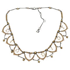 CHRISTIAN DIOR Vintage Jewelled Dangling Logos Necklace
