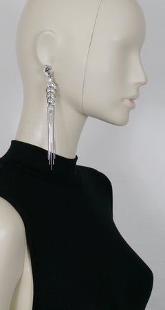 Christian Dior Vintage Jewelled Ear of Wheat Chains Initials Dangling Earrings