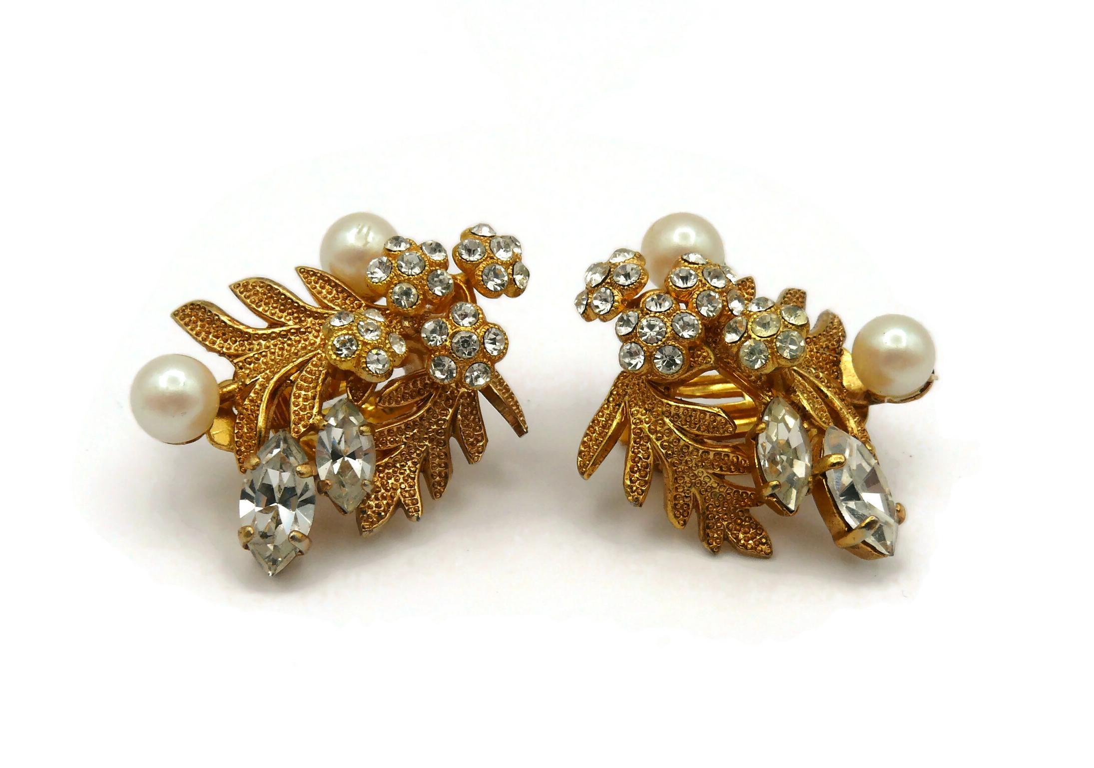 CHRISTIAN DIOR Vintage Jewelled Floral Clip-On Earrings, 1968 For Sale 1