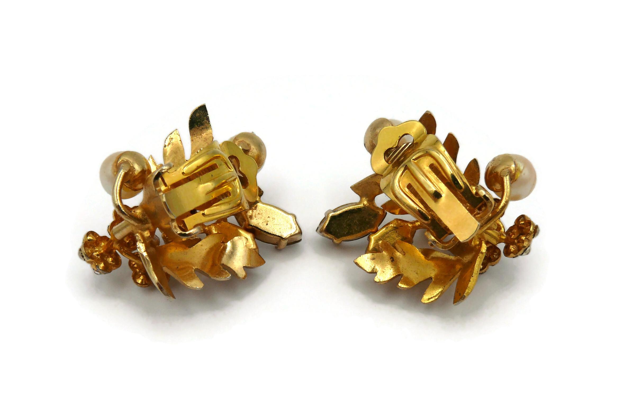 CHRISTIAN DIOR Vintage Jewelled Floral Clip-On Earrings, 1968 For Sale 2