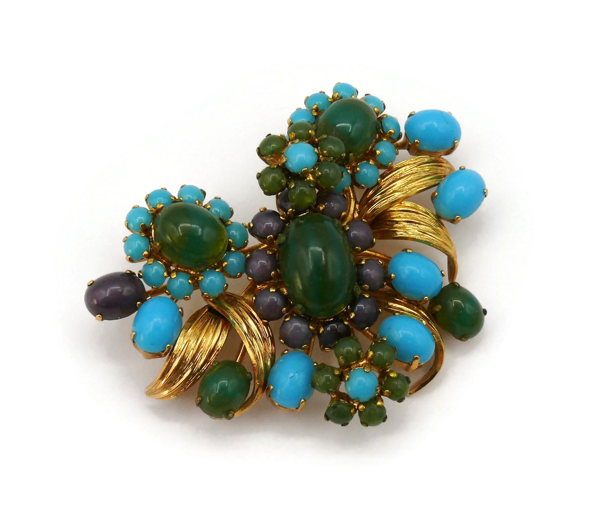 CHRISTIAN DIOR Vintage Jewelled Floral Heart Brooch, 1966 In Good Condition For Sale In Nice, FR