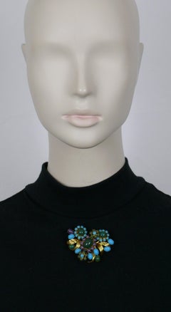 CHRISTIAN DIOR Vintage Jewelled Floral Heart Brooch, 1966