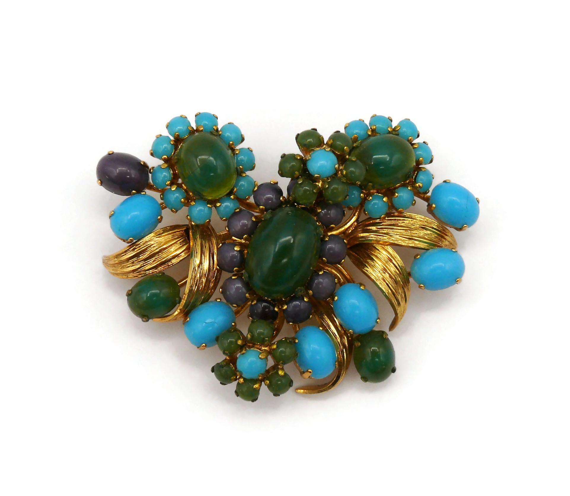 Women's CHRISTIAN DIOR Vintage Jewelled Floral Heart Brooch, 1966 For Sale