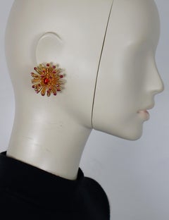 CHRISTIAN DIOR Vintage Jewelled Flower Clip-On Earrings, 1966