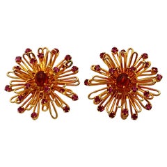 CHRISTIAN DIOR Vintage Jewelled Flower Clip-On Earrings, 1966