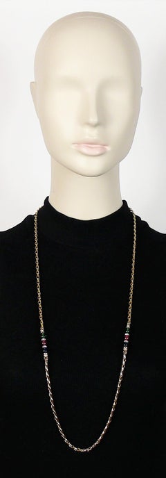 Christian Dior Vintage Jewelled Gold Tone Chain Sautoir Necklace