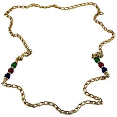 Christian Dior Vintage Jewelled Gold Tone Chain Sautoir Necklace
