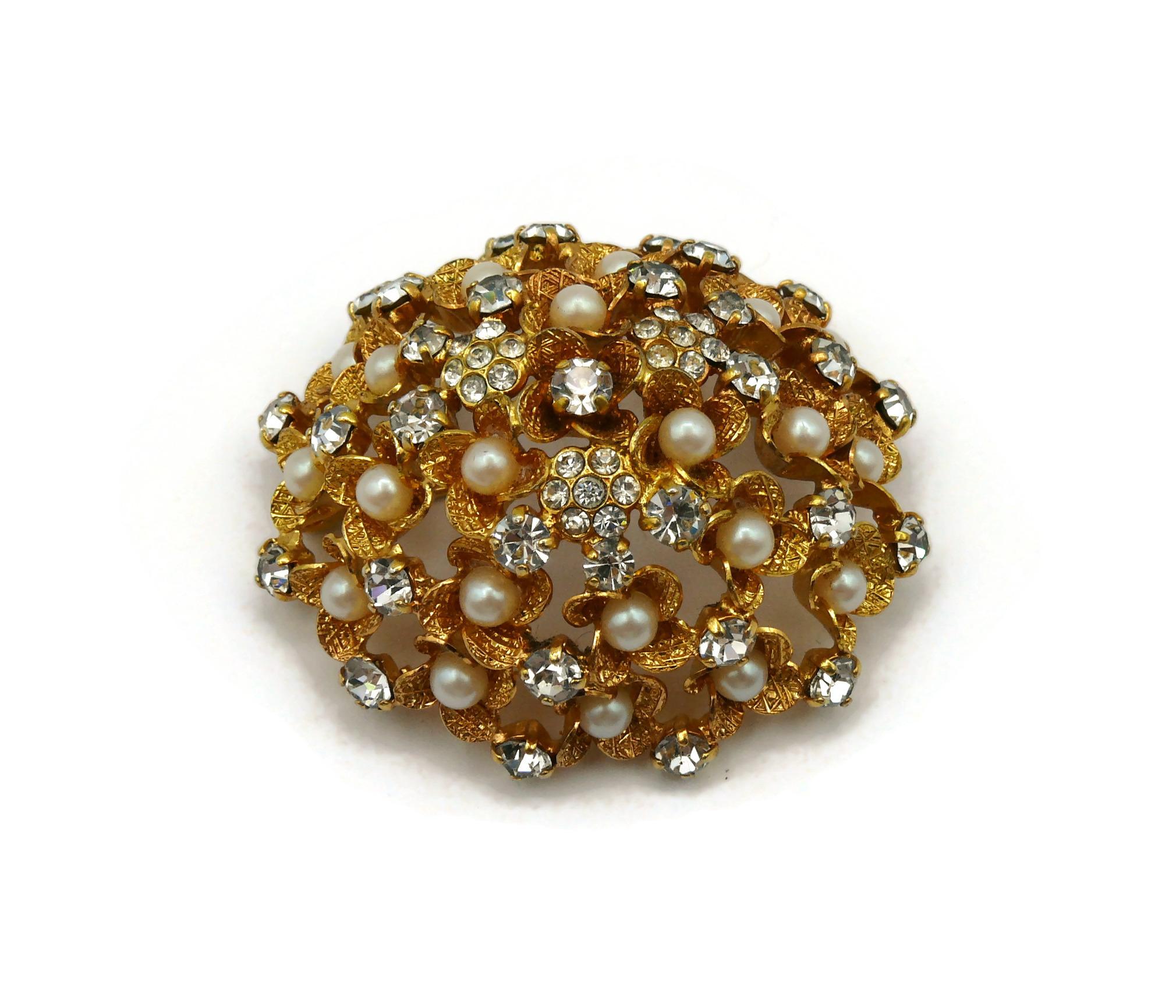 CHRISTIAN DIOR Vintage Jewelled Gold Tone Domed Brooch, 1966 For Sale 3