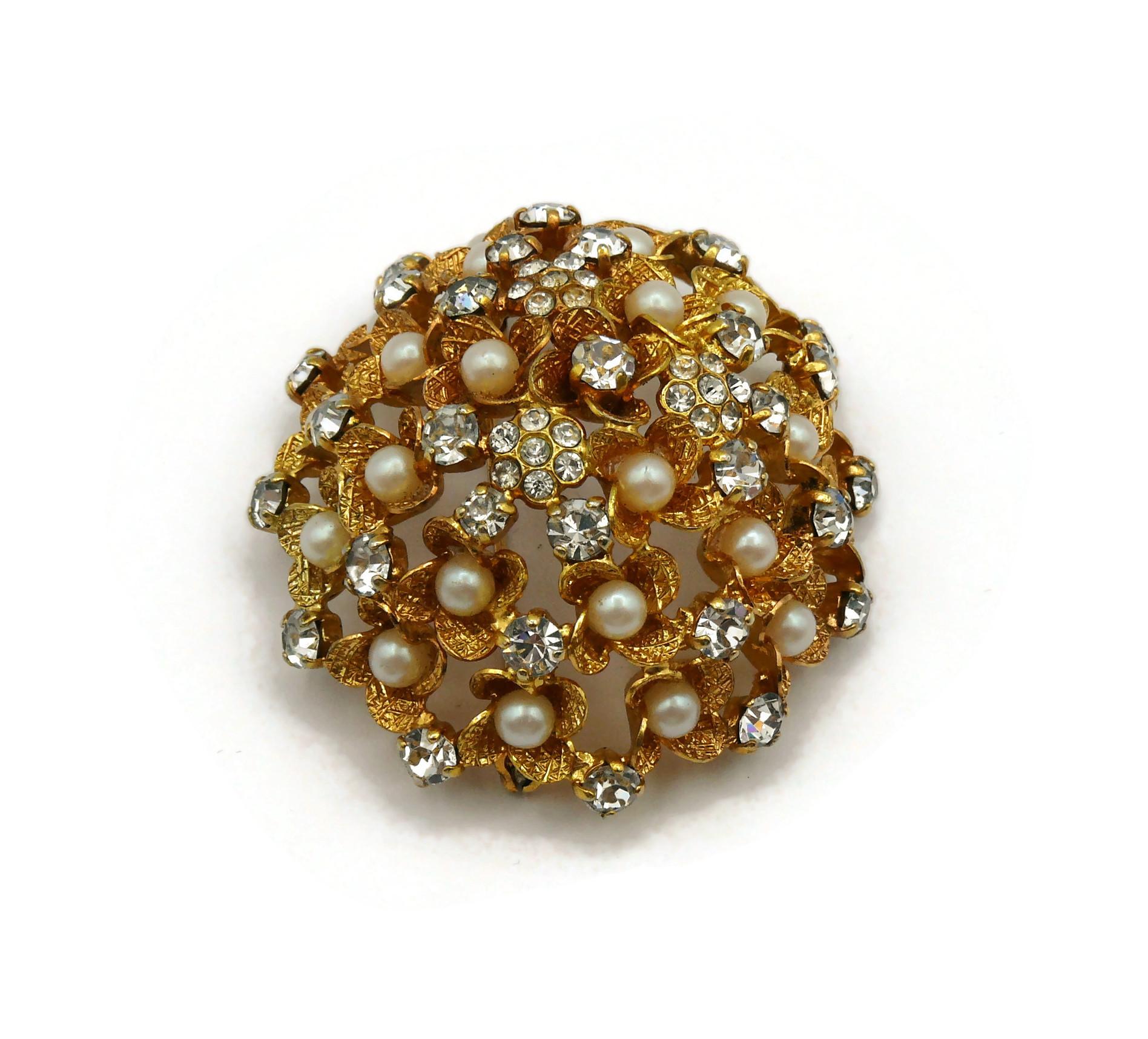CHRISTIAN DIOR Vintage Jewelled Gold Tone Domed Brooch, 1966 For Sale 4