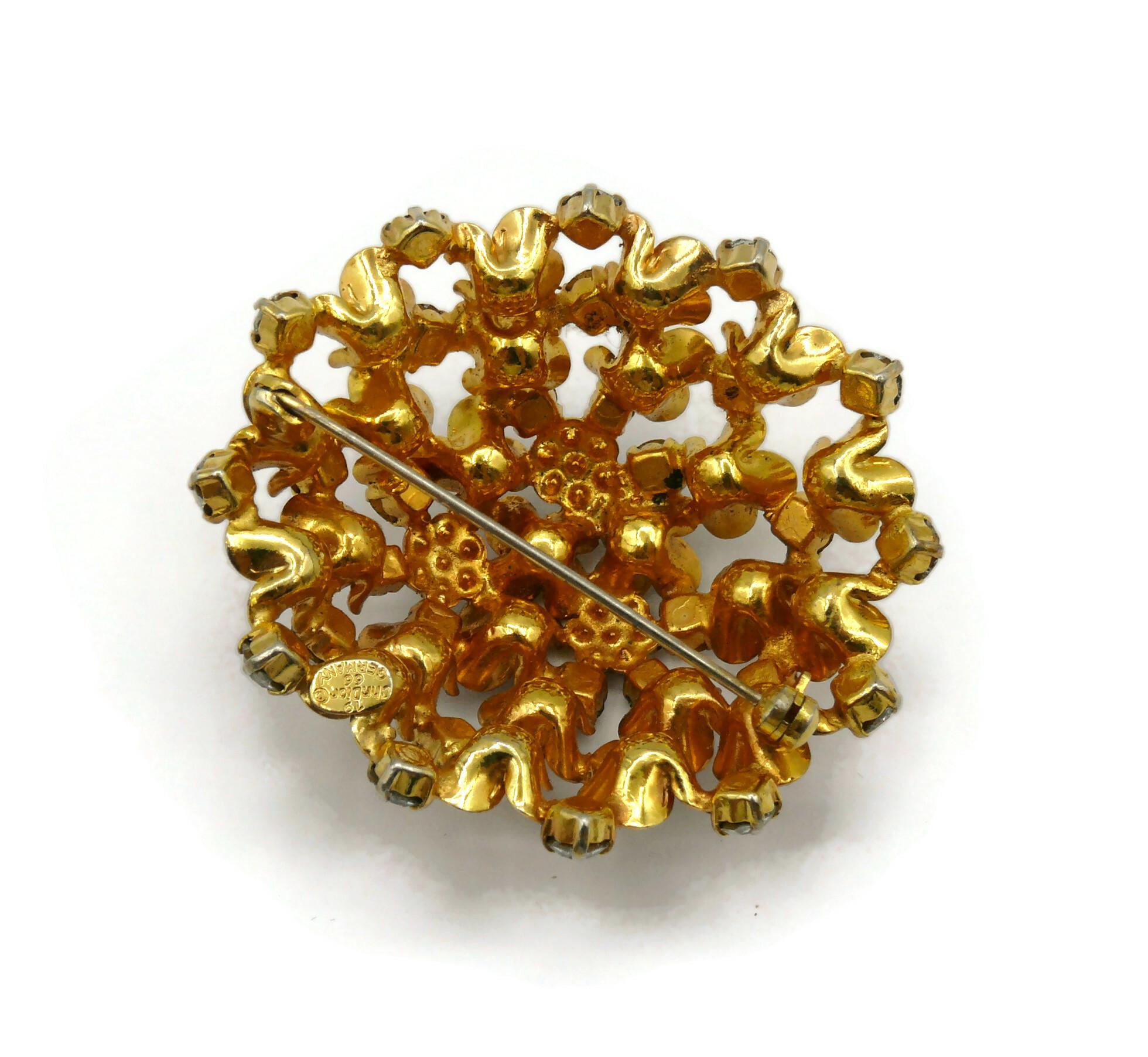 CHRISTIAN DIOR Vintage Jewelled Gold Tone Domed Brooch, 1966 For Sale 5