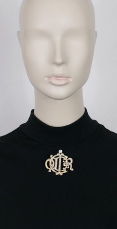 CHRISTIAN DIOR Vintage Jewelled Insigna Monogram Logo Brooch