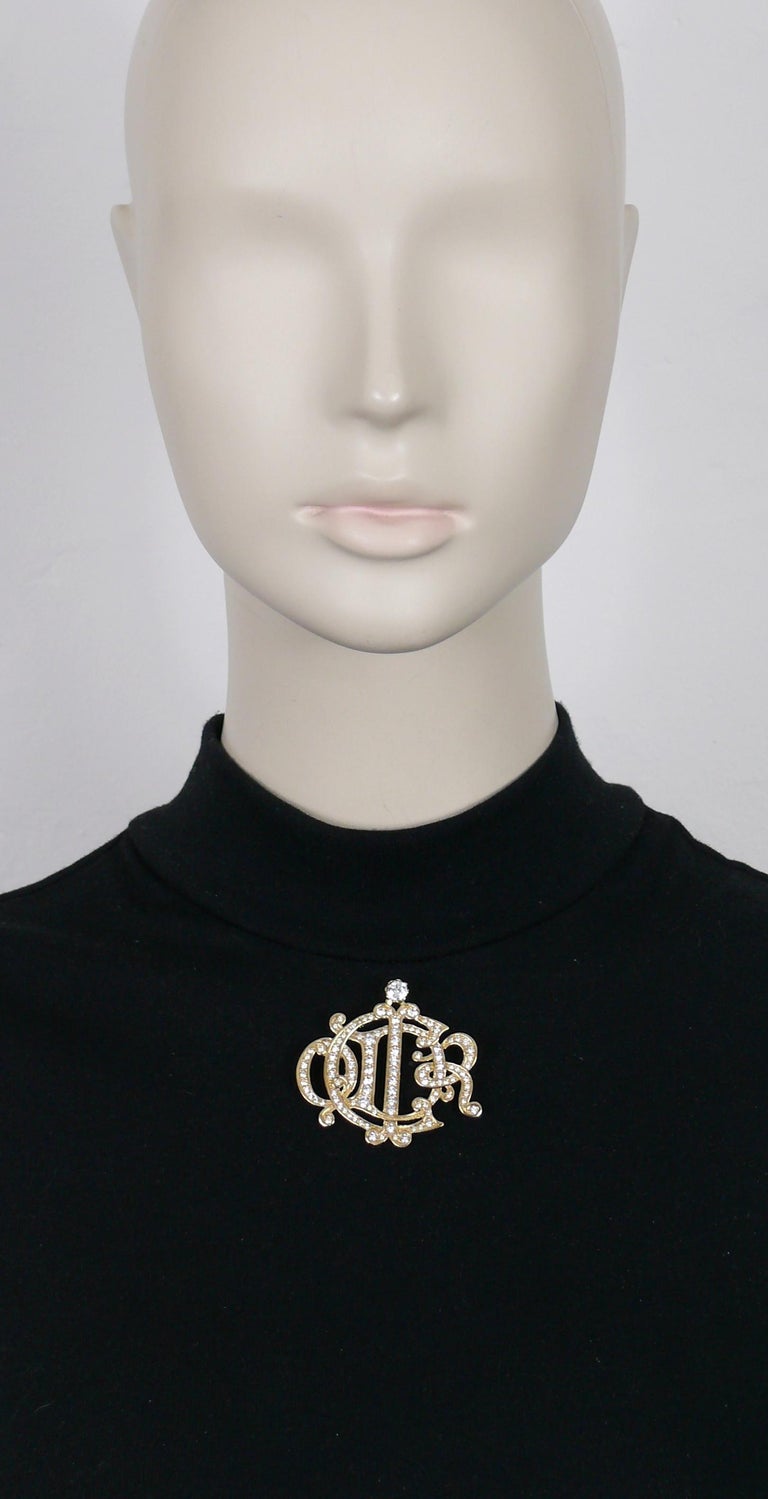 CHRISTIAN DIOR Vintage Jewelled Insigna Monogram Logo Brooch For Sale ...