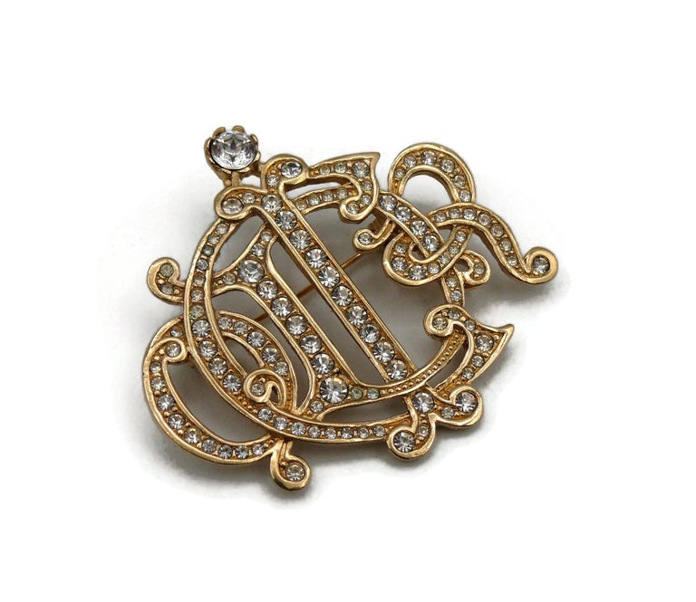 CHRISTIAN DIOR Vintage Jewelled Insigna Monogram Logo Brooch For Sale ...