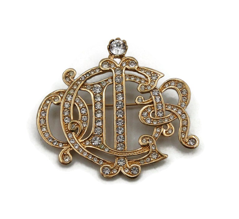 CHRISTIAN DIOR Vintage Jewelled Insigna Monogram Logo Brooch For Sale ...