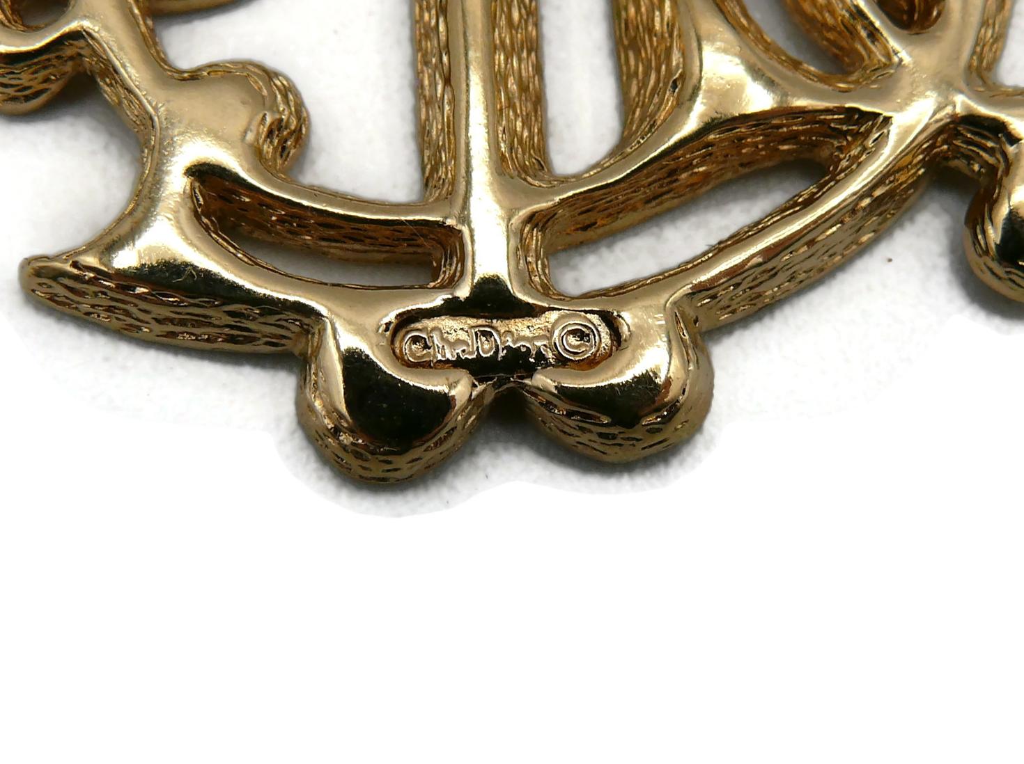 Women's CHRISTIAN DIOR Vintage Jewelled Insigna Monogram Logo Brooch For Sale