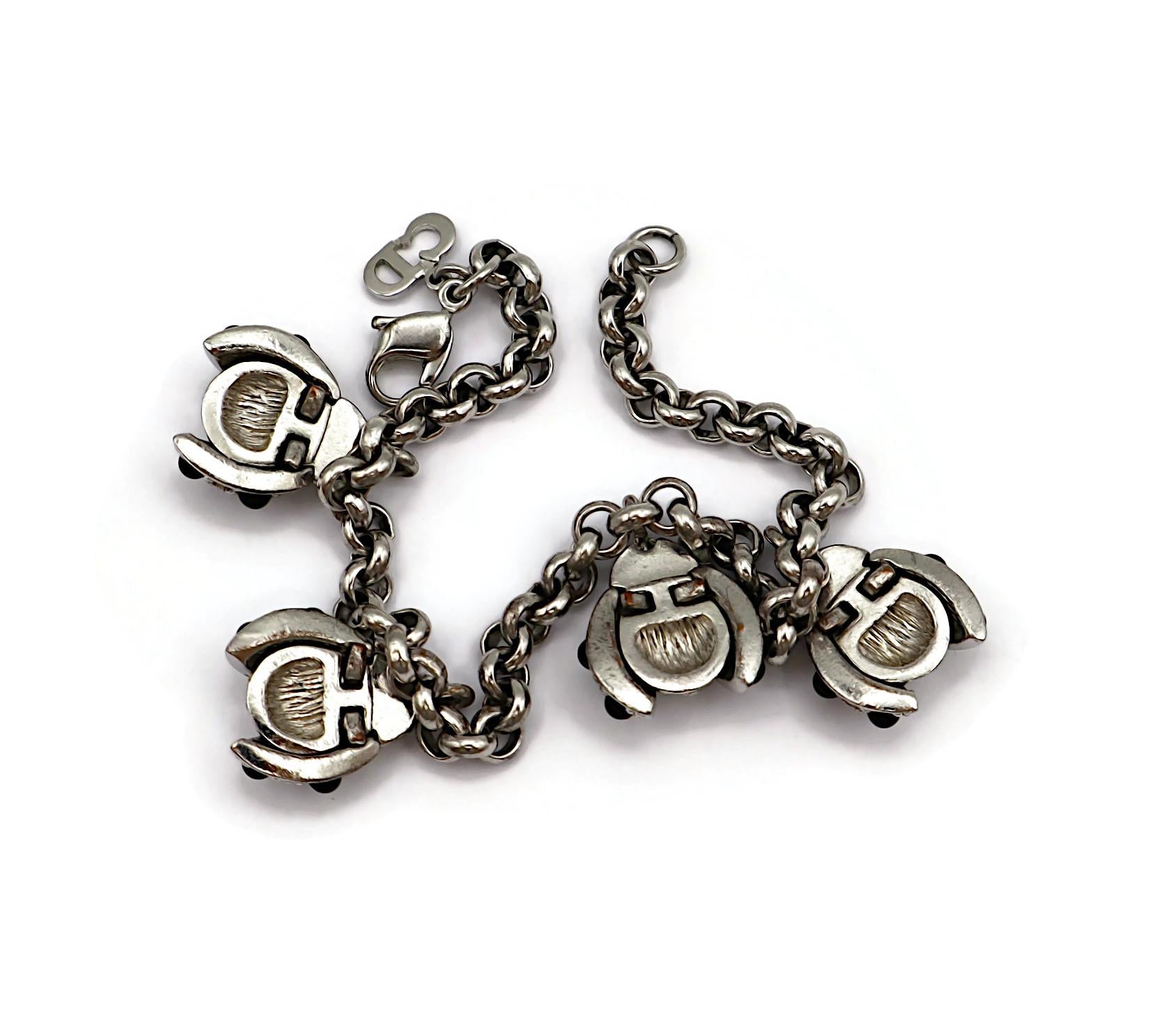 CHRISTIAN DIOR Vintage Jewelled Ladybug Charm Bracelet For Sale 7