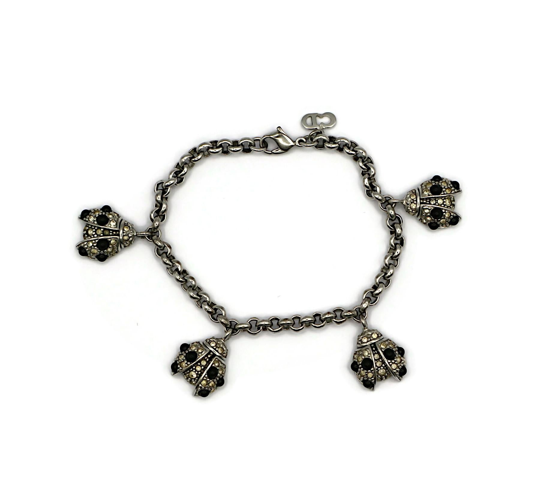 CHRISTIAN DIOR Vintage Jewelled Ladybug Charm Bracelet In Good Condition For Sale In Nice, FR