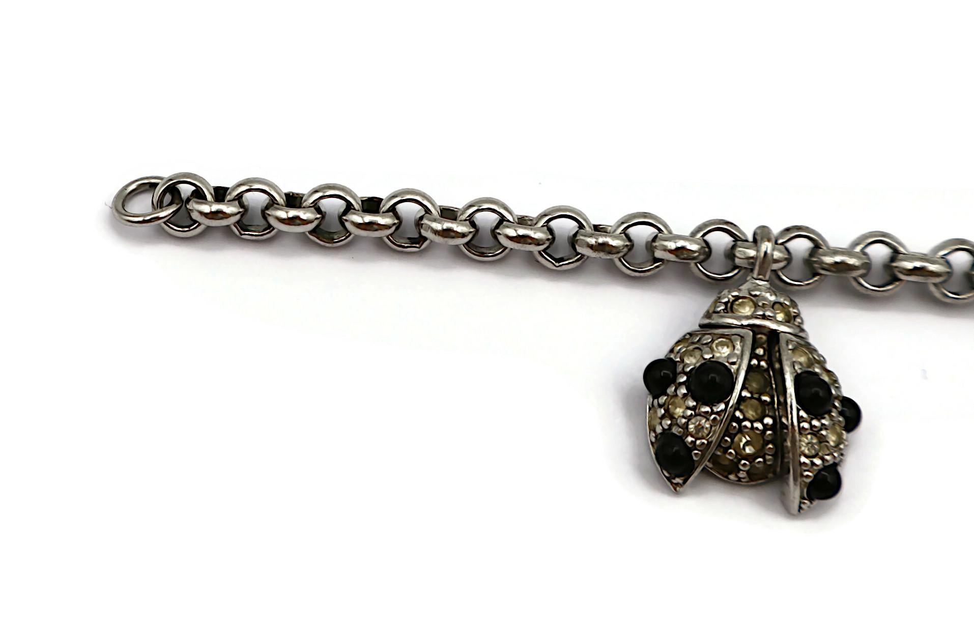 CHRISTIAN DIOR Vintage Jewelled Ladybug Charm Bracelet For Sale 1