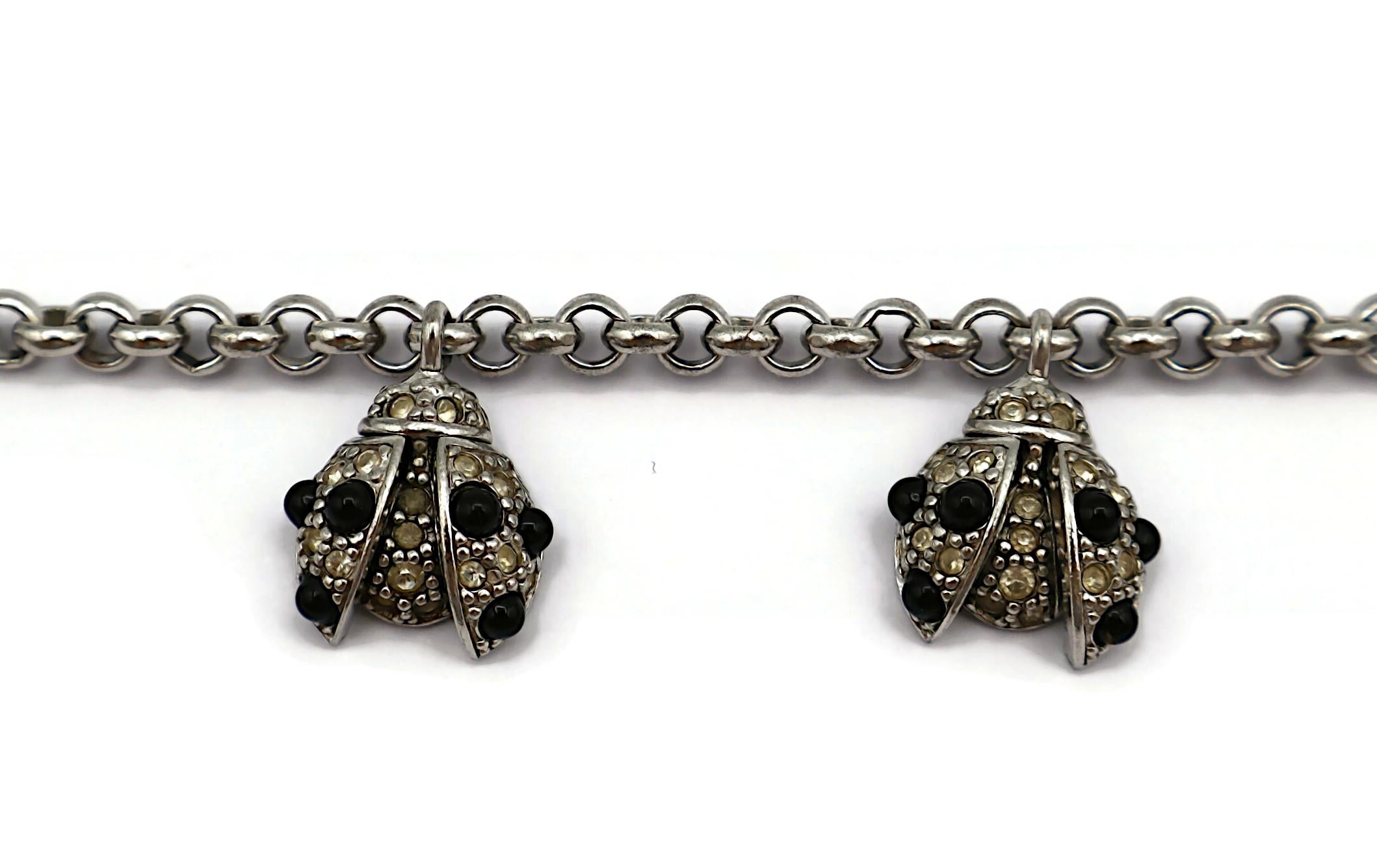 CHRISTIAN DIOR Vintage Jewelled Ladybug Charm Bracelet For Sale 2