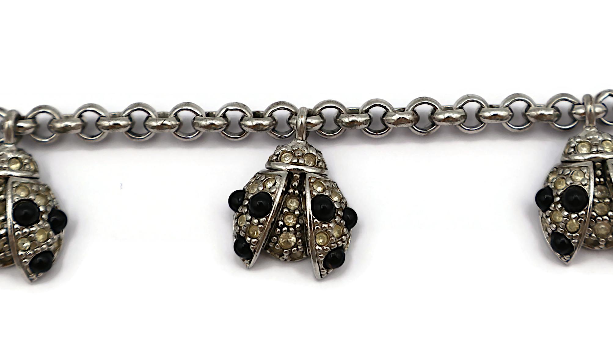 CHRISTIAN DIOR Vintage Jewelled Ladybug Charm Bracelet For Sale 3